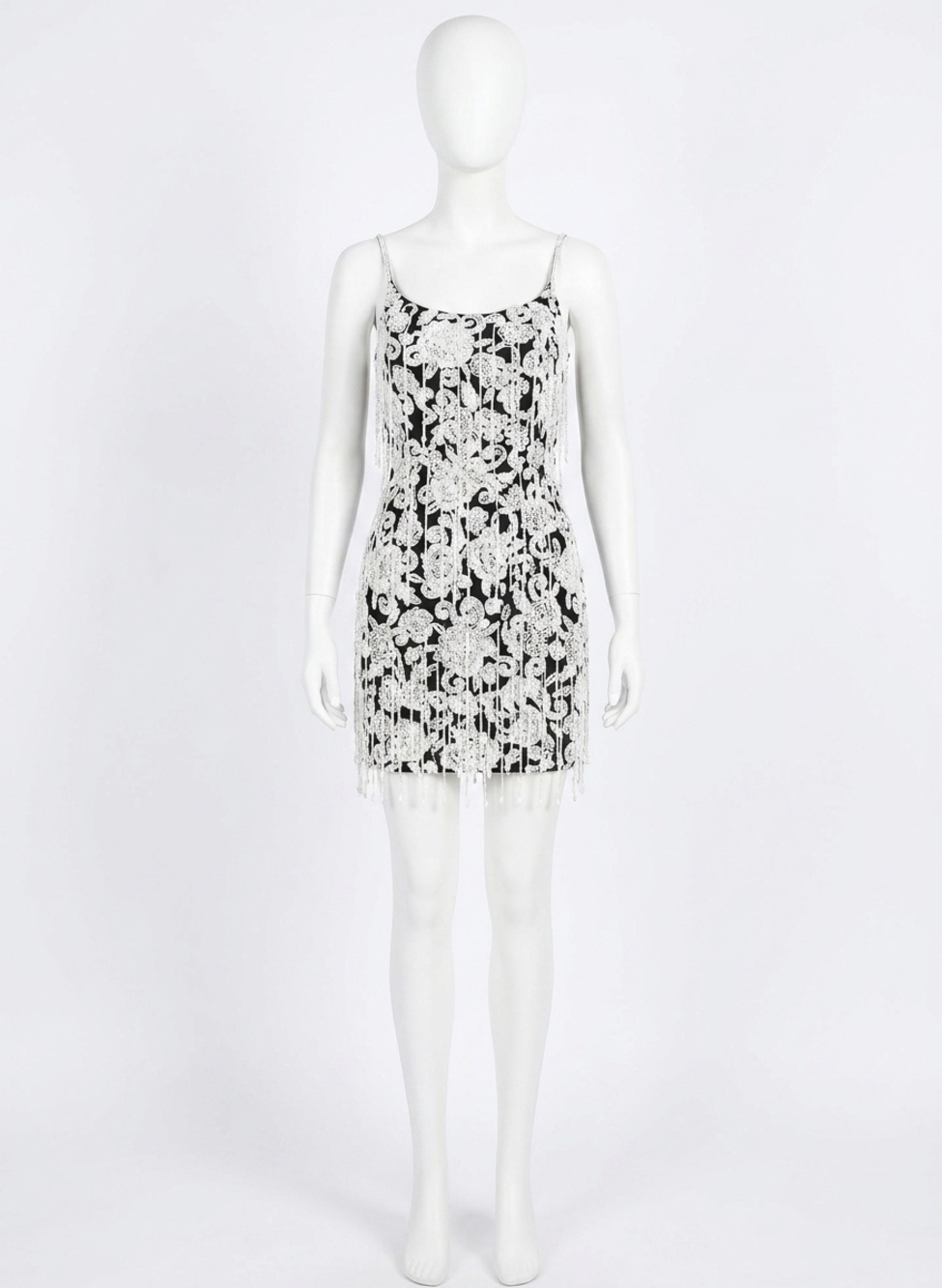NEW RACHEL ALLAN fringe embellished cocktail dress in black & white